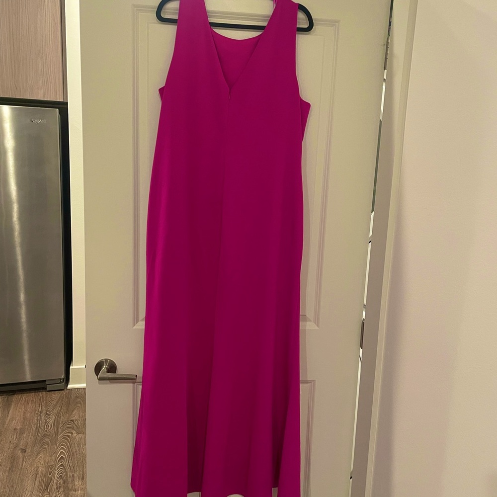 Eliza J Size 18W Hot Pink Sleeveless Side Tuck Ruffle Gown - Picture 3 of 4